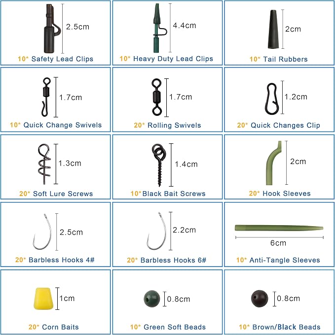 Carp Fishing Equipment Kit, 277pcs Carp Fishing Tackle Box with Carp Hooks Boilies Corn Baits Weights Rigs Swivels Snaps Various Gear Accessories Set for Men Gift
