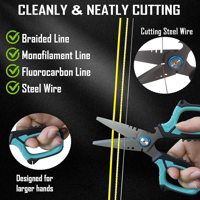 Eupheng 6.5" Pro Multifunction Fishing Scissors for Braided Line Mono Fluorocarbon wire lines,Dual Serrated Titanium Blades Non-Slip Grip Fishing Shears Enlarged Finger Holes with Bottle Opener