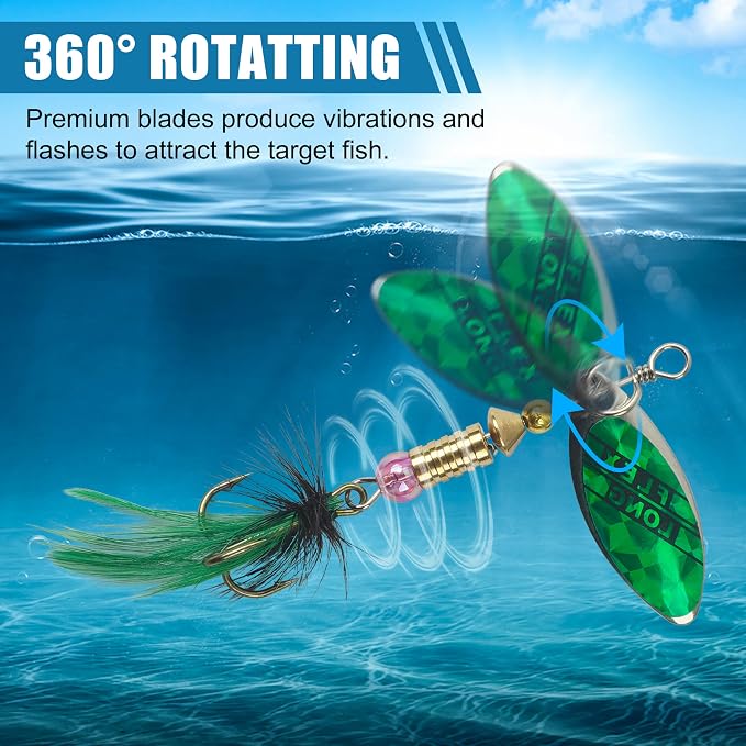 Fishing Lures Spinnerbait Kit Rooster Bait Tail Fishing Lures Inline Spinner Baits Bass Salmon Trout Spoon Hard Metal Spinnerbaits for Saltwater Freshwater