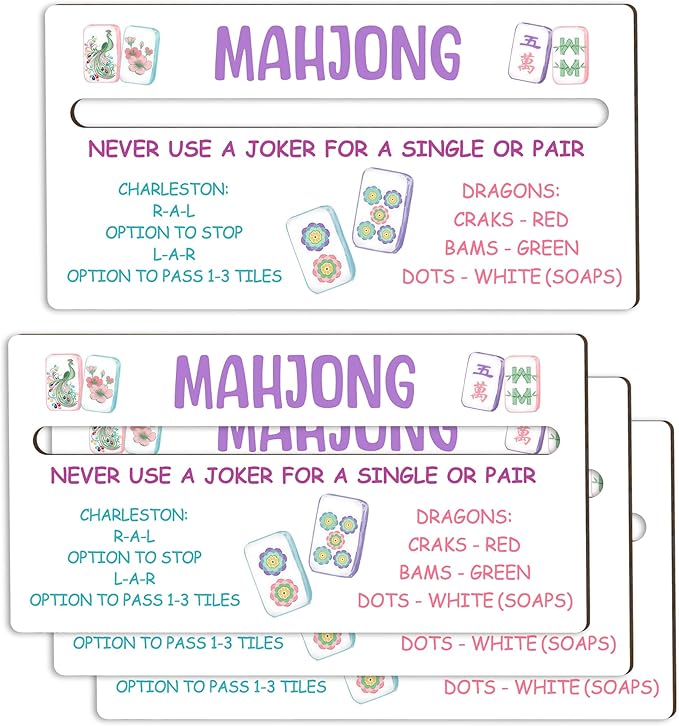4 Pack Mahjong Line Reader with Rules, Wooden 2026 Mahjong Line Finder, Instructions for Beginners, Mah Jongg Accessories, Mah Jongg Gifts for Women