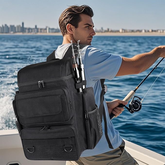 Fishing Backpack with 4 Tackle Boxes, 45L Large Tackle Backpack for Fishing,Camping,Hiking,Black