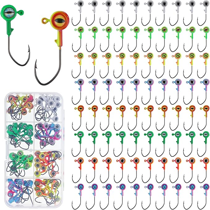 Vinsot Crappie Jig Heads 1/4oz 1/8oz 3/8oz 1/16oz 1/32oz Fishing Jig Hooks Simulation Fish Eye Ball Hook Bulk for Crappie Bass Trout Lures Gift