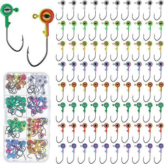 Vinsot Crappie Jig Heads 1/4oz 1/8oz 3/8oz 1/16oz 1/32oz Fishing Jig Hooks Simulation Fish Eye Ball Hook Bulk for Crappie Bass Trout Lures Gift