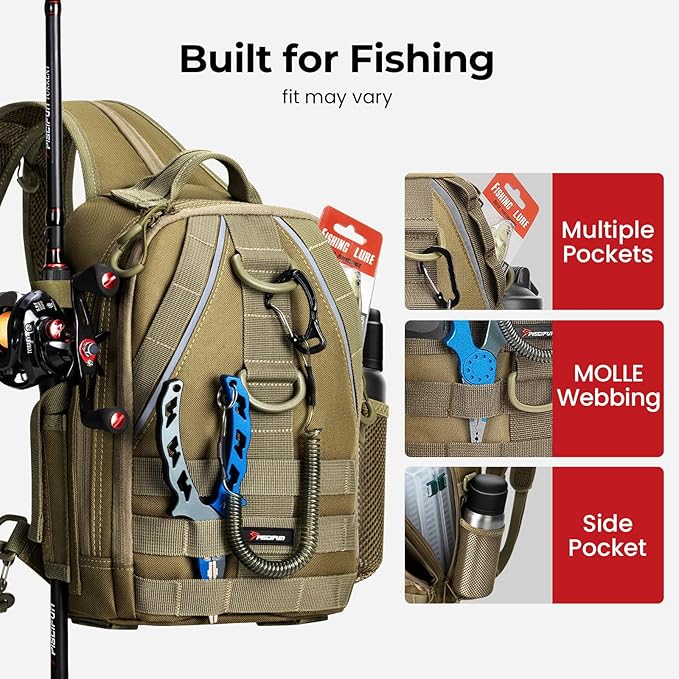 Piscifun Fishing Backpack with Rod Holder, Lightweight Sling Bag Storge Gear and Equipment