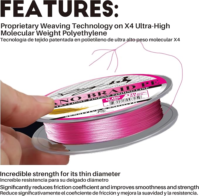 Ultra Slim Braided PE Fishing Line, Strong Knot Strength, Deign for Ultra Light Freshwater Fishing, Come with 3lb Test or 5lb Test, 170Yds Each Spool