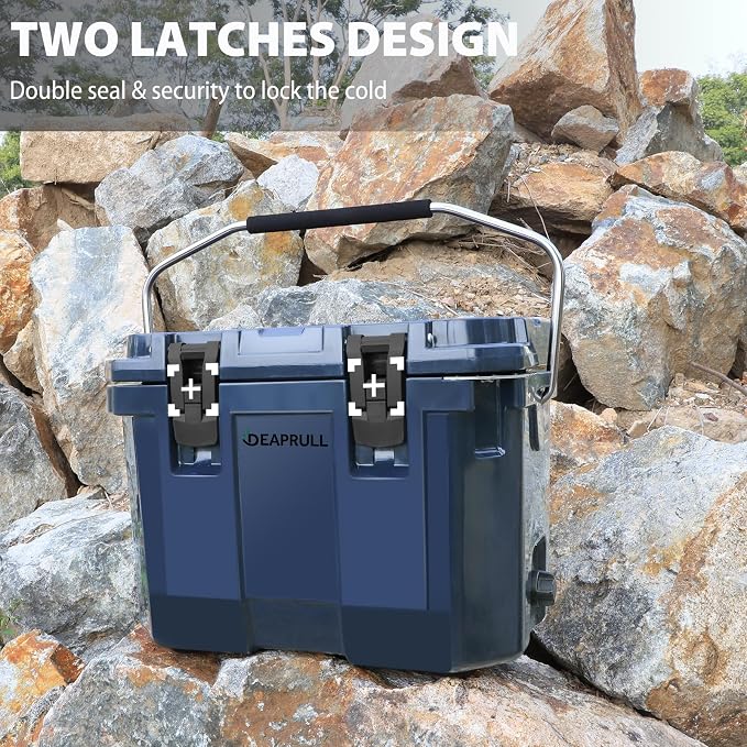 Hard Cooler, Insulated Ice Chest Box Holds Ice for More Days, Portable Cooler with Handle, Cup Holders, Double Latches for Camping Drink, Beach, Picnic, Fishing, Boat, Barbecue
