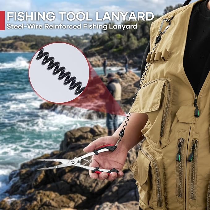 Saltwater Fishing Pliers - Stainless Steel Needle Nose Pliers, Hook Remover & Line Cutter with Non-Slip Handle, Fishing Tool for Freshwater & Saltwater