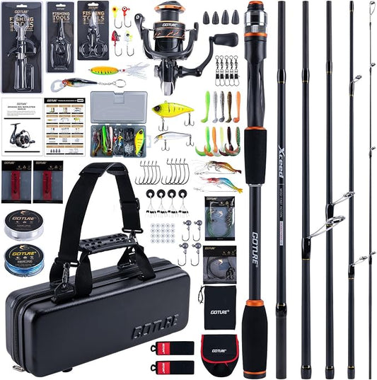 Goture Spinning Fishing Rod & Reel Combo with Carrier Bag,6.6-9FT,Spin Reels, Lures Kit, Pliers, Braided Line, Fish Gripper, Carbon Fiber Freshwater Fishing Rod Full Kit for Starter