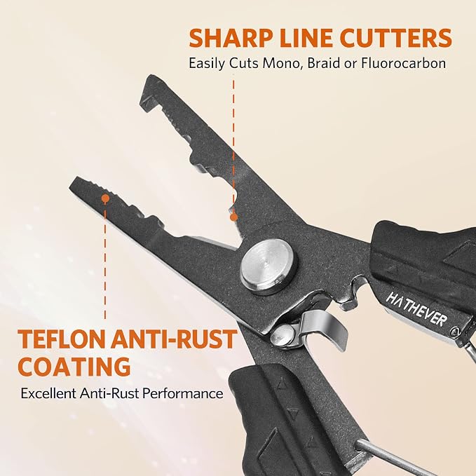Saltwater Fishing Pliers, Split Ring Pliers for Fishing with Safety Lock, Fish Pliers with Sheath and Lanyard, Fishing Gifts for Men