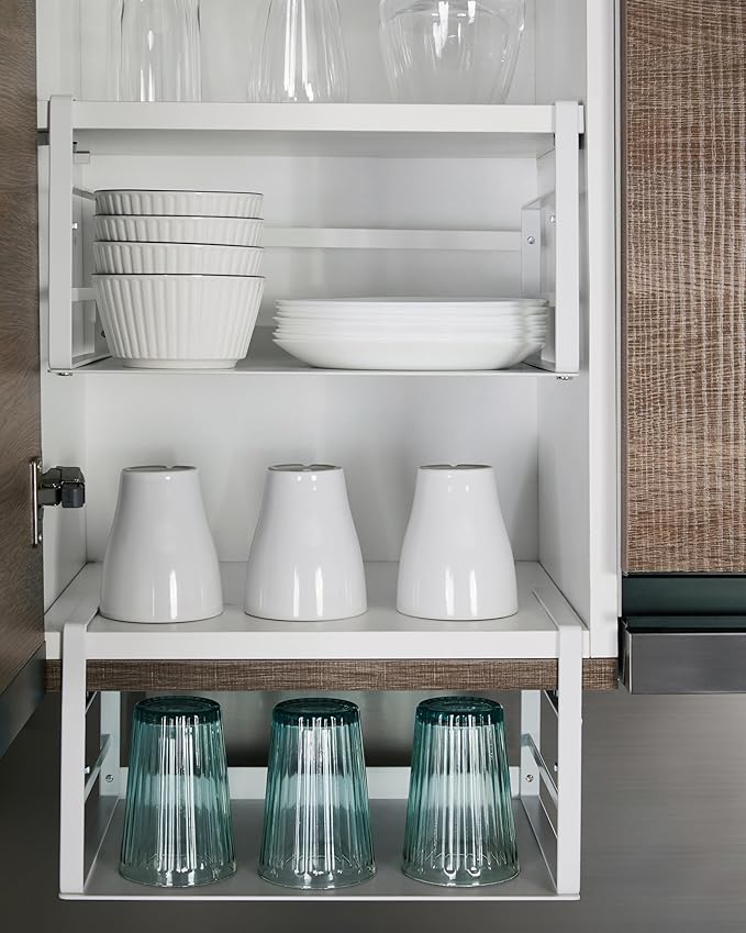Nxconsu 2Pack Under Shelf Storage Basket Organizer Hanging Holder for Kitchen Cabinet Pantry Cupboard Closet Desk Bookshelf Organization Space Saver Heavy Duty Slide-in Adjustable Mounting Clamp White