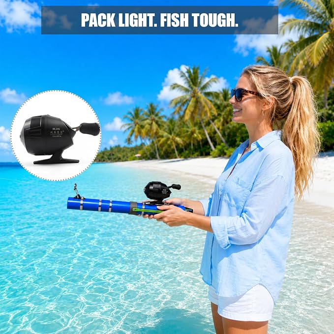 Fishing Catapult Rod, Portable Catapult Fishing Pole with Reel & Metal Lure, Complete Casting Kit with 2 Latex Tubes & Carry Bag for Saltwater and Freshwater Fishing Gear
