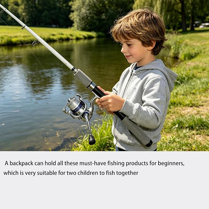 Spining Reels and Fishing Rod Combos (2-Pack), 5ft /6ft Fishing Pole, Size 2000 Reels, Pre-Spooled with 10 lb and 15 lb Mono Line