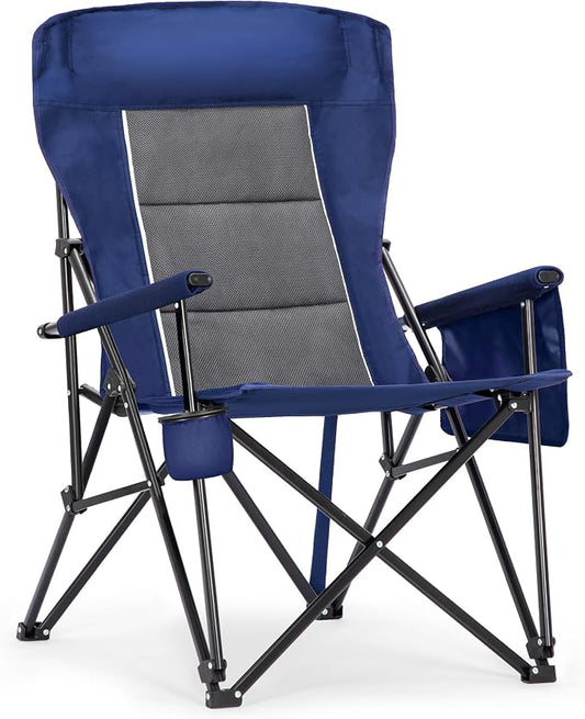 ALPHA CAMP Heavy Duty Camping Chairs with Cup Holder Oversized Folding Chair 500LBS Capacity Outdoor Chair with Headrest,Lawn with Side Pocket for Lawn, Sports and Fishing