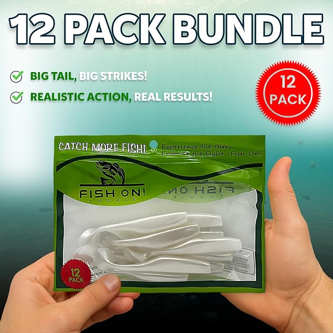 Soft Plastic Paddle Tail Swimbaits Pack of 12 – 3 1/4" & 4" Soft Plastic Fishing Lures with Extra-Large Tail for Lifelike Swimming Action – Freshwater & Saltwater
