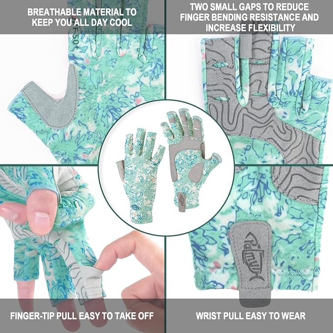 Palmyth UV Protection Fishing Fingerless Gloves UPF50+ Sun Gloves Men Women for Kayaking, Hiking, Paddling, Driving, Canoeing, Rowing