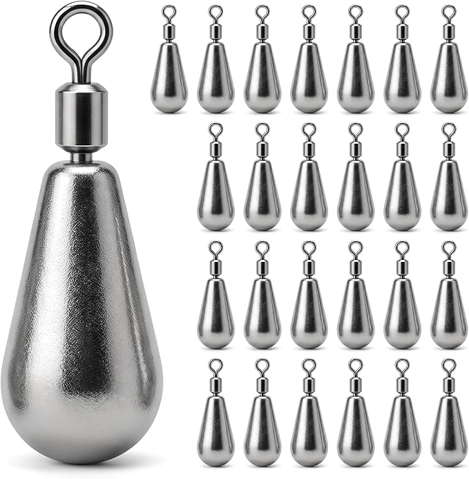 Drop Shot Fishing Weights with Rolling Swivel Streamlined Lead Fishing Sinkers for Freshwater Saltwater Catfish Bass Casting Fishing and Bottom Fishing Rigs