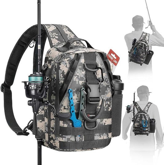 Piscifun Fishing Backpack with Rod Holder, Lightweight Sling Bag Storge Gear and Equipment
