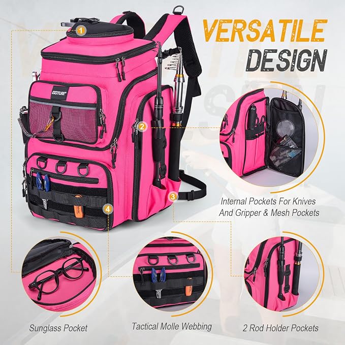 Goture Fishing Backpack with 4 Tackle Boxes, 900D Water-Resistant Tackle Backpack with Rod Holders,Insulated Cooler Compartment, 55L Large Capacity Fishing Gear Storage Bag for Saltwater & Freshwater