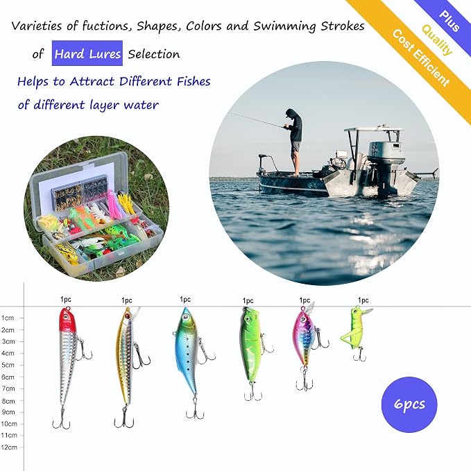 EXAURAFELIS Fishing Lures,Tackle Box with Tackle Included, Crankbaits, Spoon, Shrimp Worm Bait, Hooks,Weights & Other Accessories, Fishing Lures kit Lure Set for Bass Trout Salmon