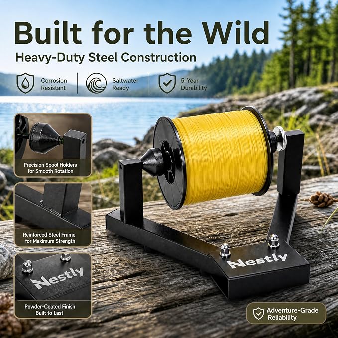 Fishing Line Spooler for Large Spools, Holds Filler and Bulk spools, Portable line Winder Fishing line Spooler with Heavy-Duty Steel Construction, Foldable and Adjustable Tension, Fishing Gears Gifts