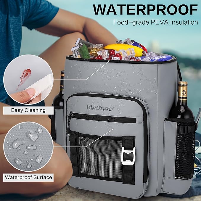 Hulongo Cooler Backpack, 30L Insulated Leakproof Soft Cooler Bag for 52 Cans, Lightweight Backpack for Beach, Picnic, Camping, Hiking, Fishing and Travel