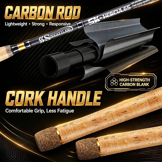 Sougayilang Big Game Spinning Combo – 7ft MH 2-Piece Rod, 33LB Drag, 6.2:1, 12+1 Bearings, 4000 Reel for Catfish, Pike, Carp – Heavy Duty Lake & River