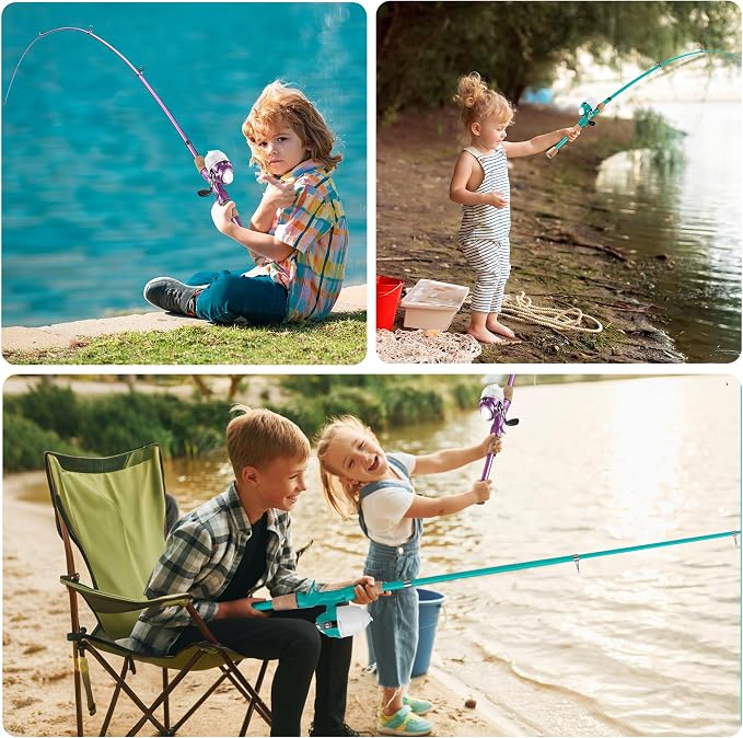Kids Fishing Pole, Portable Telescopic Kids Fishing Poles for Boys Girls Youth, Fishing Rod and Reel Combo