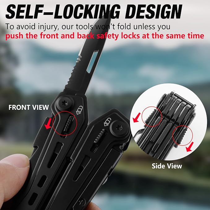 FLISSA 16-in-1 Stainless Steel Multi Tool, Gifts for Men Dad, EDC Multitool with Pocket Knife, Pliers, Belt Clip and Oxford Sheath, Self-locking Utility Multi-Tool for Camping Survival Outdoor