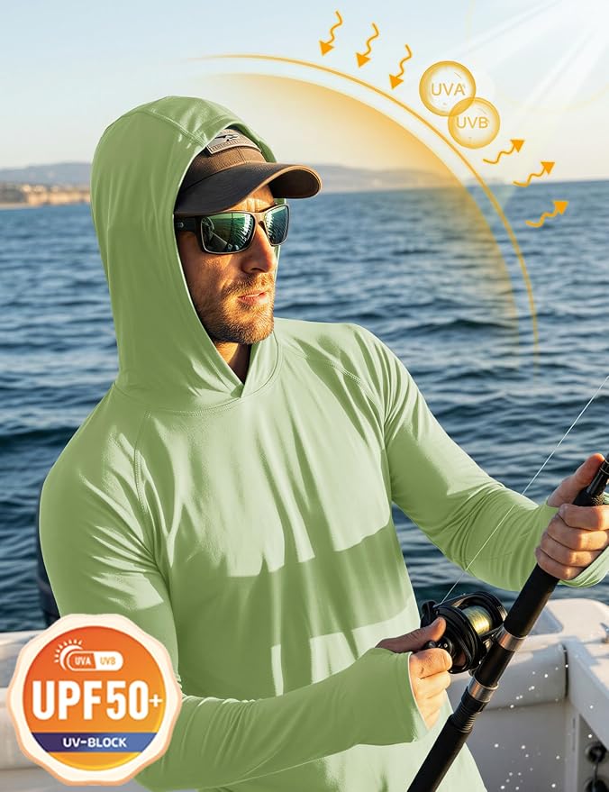 MAGCOMSEN Men's Hooded UPF 50+ Sun Protection T Shirts Long Sleeve Athletic Fishing Shirts Rash Guards