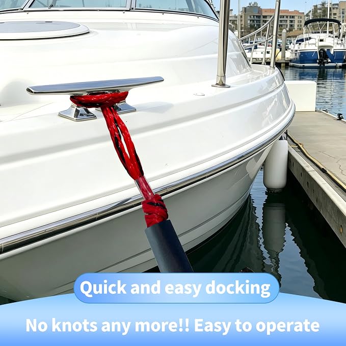 Bungee Dock Line with Stainless Steel Clip Boat Rope Mooring String with Foam Float for Docking,Kayak,Watercraft,SeaDoo,Pontoon,Canoe,Power Boat Accessory,7-10ft（Red&Black,with One Hook）
