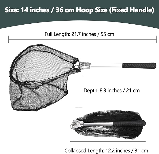 Yeahmart Fishing Landing Net with Telescopic Aluminum Handle Pole, Collapsible Nylon Mesh Minnow Fish Net for Saltwater & Freshwater, Portable Fishing Gear for Kids, Men, Women, Extends 21-75 Inches