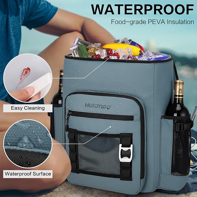 Hulongo Cooler Backpack, 30L Insulated Leakproof Soft Cooler Bag for 52 Cans, Lightweight Backpack for Beach, Picnic, Camping, Hiking, Fishing and Travel