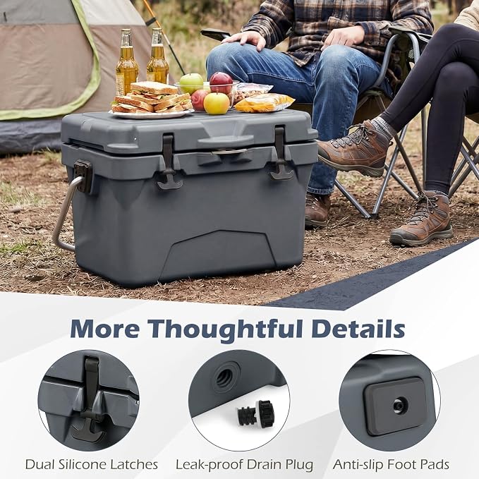 Goplus Hard Cooler, Insulated Ice Chest w/Portable Handles, Cup Holders, Ruler, Bottle Opener, 6 Day Ice Retention for Drink, Beverage, Camping, Fishing, Beach