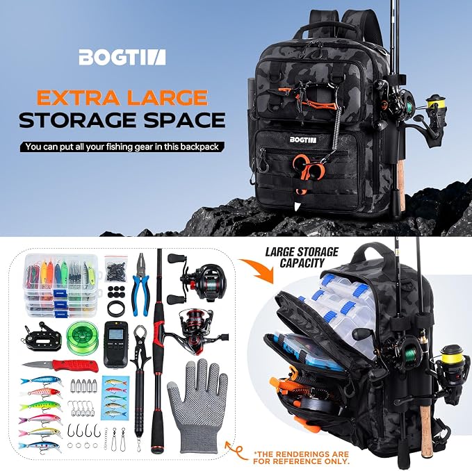 Fishing Backpack with Tackle Boxes and Rod Holders, Fishing Bag with Fishing Lure Kit Water-resistant Sling Tackle Bag Store Gear and Equipment, Bait Gifts for Men Woman Anglers-Camo Backpack