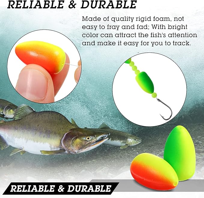 Skylety 60 Pieces Foam Floats Bullet Fishing Foam Snell Floats Pompano Rigs Oval Fly Fishing Strike Indicators for Trout Catfish Walleye