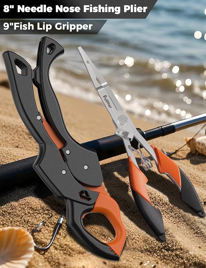 Fish Gripper 9.2",Muti-Function Line Cutter Fishing Pliers, Saltwater Fishing Tool Kit,Fishing Gear with Fishing Lanyard