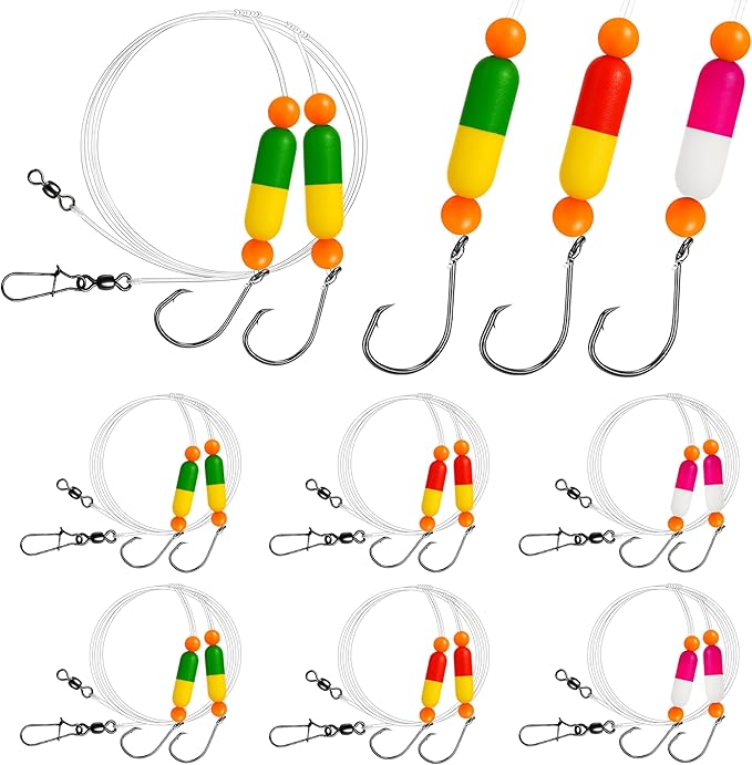 Pompano Rig Saltwater Surf Fishing Rigs – Double Drop Leader Rigs with Hooks, Floats, Beads & Snap – Easy Pre-Tied Terminal Tackle for Pompano, Whiting, Redfish