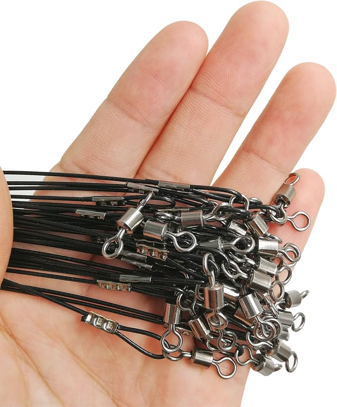 Fishing Wire Leaders for Saltwater: 30pcs Stainless Steel Line Leaders Nylon-Coated 19" - 100 LB High Strength Wire Rig for Shark Barracuda Pike Fishing