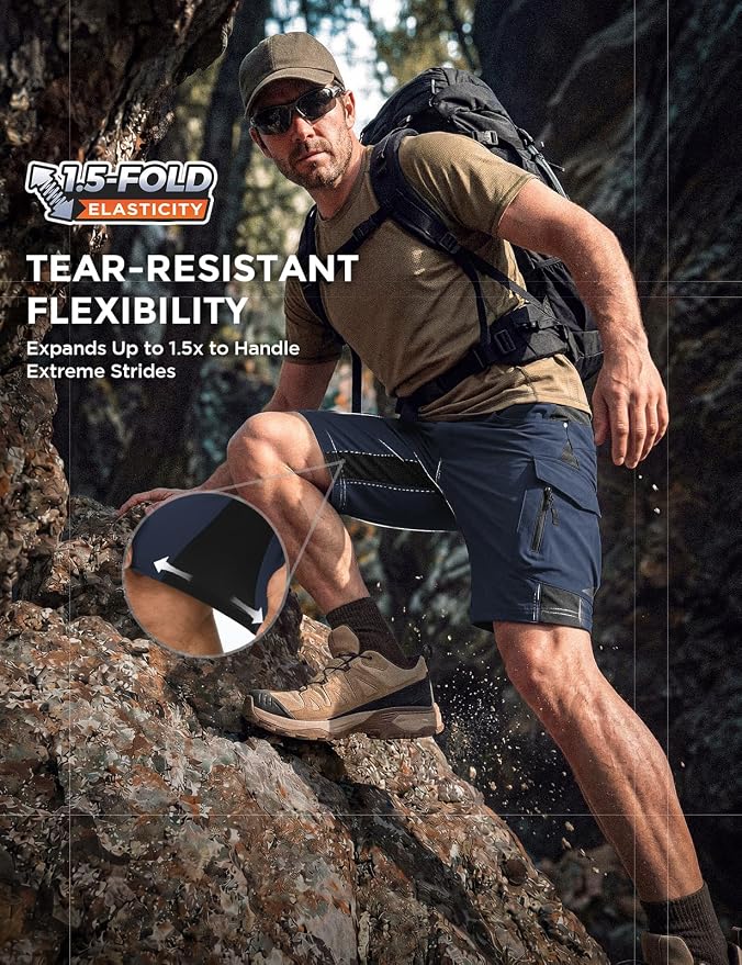 XKTTAC Men's Outdoor Quick Dry Lightweight Stretchy Shorts for Hiking, Tactical, Camping, Travel with 6 Pockets