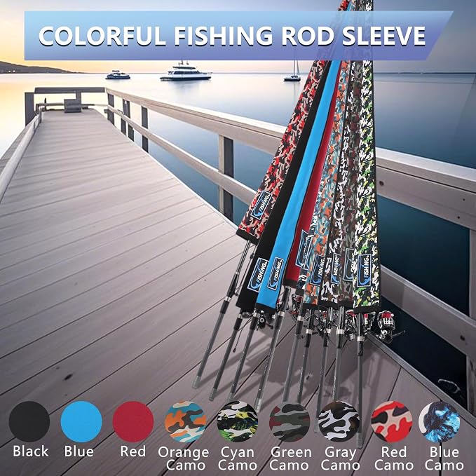 Lightproof Neoprene Fishing Rod Sleeve - Fishing Rod Cover for Storage & Transportation - Puncture Resistant Rod Sock for Casting, Trolling, Spinning Rods