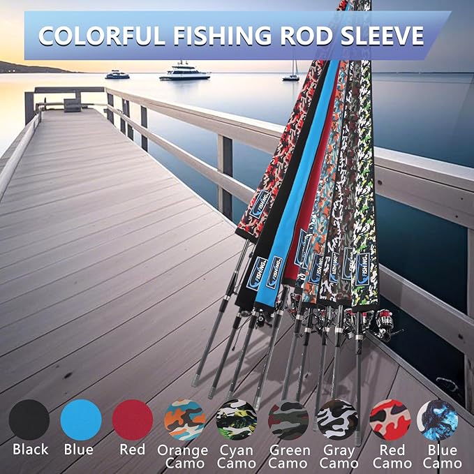 2Pcs Neoprene Fishing Rod Sleeve for Casting, Trolling, Spinning Rods – Lightproof & Puncture Resistant Rod Cover