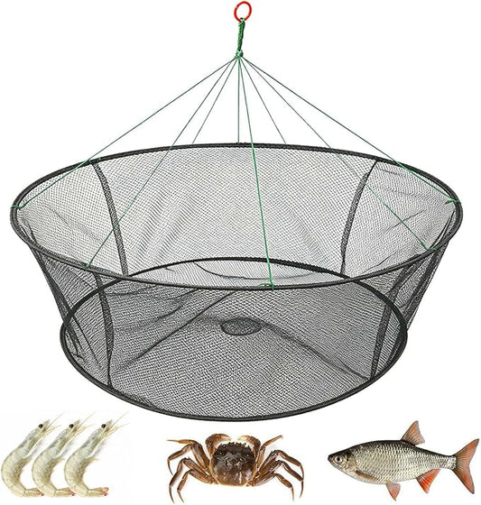 Portable Folded Fishing Net, Crab Net Fish Net with Fishing Rope, Hand Casting Cage Crab Net, Foldable Fishing Mesh Trap for,Minnows,Lobster,Crawfish, Shrimp etc.