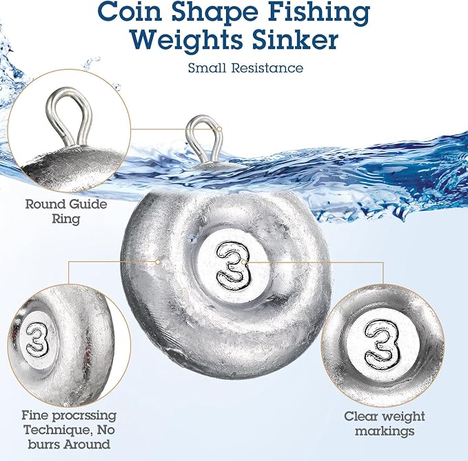 24 Pieces Fishing Disc Sinkers Weights Disc Sinker Fishing Sinkers Weights for Saltwater Catfishing Trolling Surf Tackle