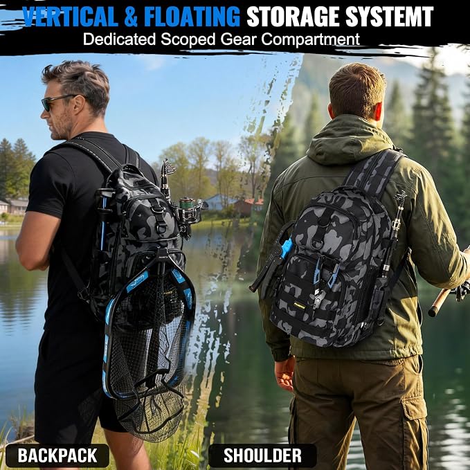 PLUSINNO Fishing Gear- Fishing Rod and Reel Combos, Fishing Backpack, Fishing Net, Fishing Bag with Rod Holders and Tackle Box for Freshwater/Saltwater, Fishing Gifts for Men