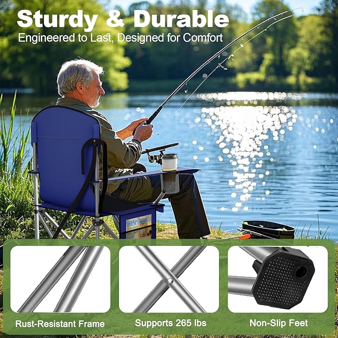 VTOY Folding Camping Chairs Durable 600D Oxford, Portable Outdoor Chair with Cooler Pouch, Cup Holder & Storage Pocket for Camping, Beach, Fishing