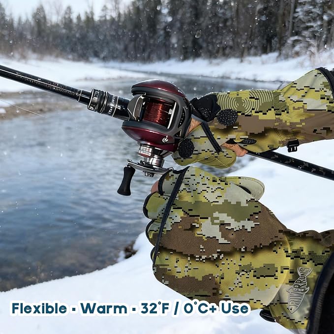 Riverruns Winter Fishing Gloves Convertible Mittens and Fingerless Gloves for Men Women, Ideal for Ice Fishing, Photography, Hunting, Outdoor Use
