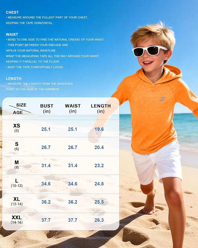 Roadbox Boys Rash Guard Hooded Fishing Shirt, Kids UPF 50+ Long Sleeve Sun Hoodie, Youth UV Protection Beach Swim Shirts