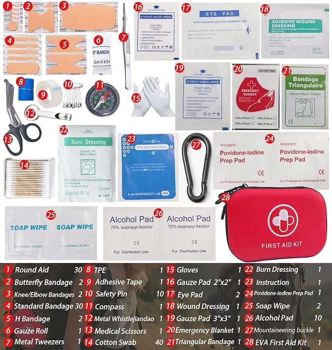 First Aid Kit 152 Piece Waterproof Hard Shell Portable Medical Kit, Red | Waterproof Hard Shell Portable IFAK Emergency Kits for Home, Camping, Hiking, Sports, Office, Travel, Outdoor
