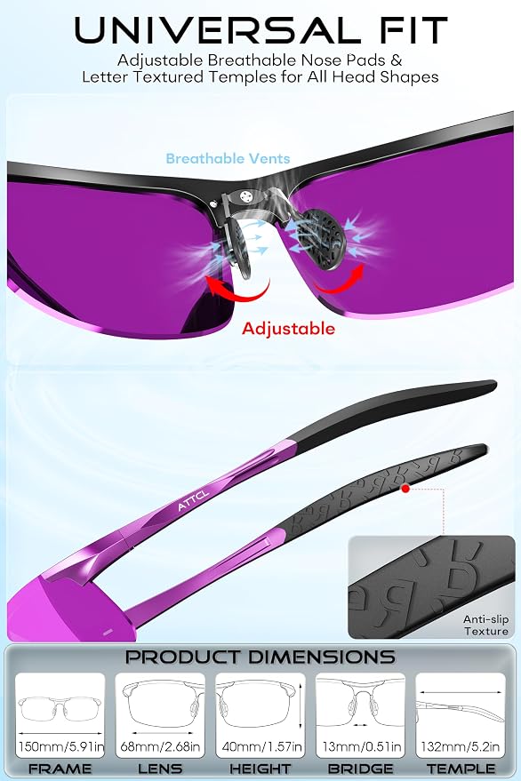 ATTCL 0.9 oz Polarized Sunglasses Men Sports: UV Protection Anti Glare Wrap Around Lightweight Metal Fishing Golf Running