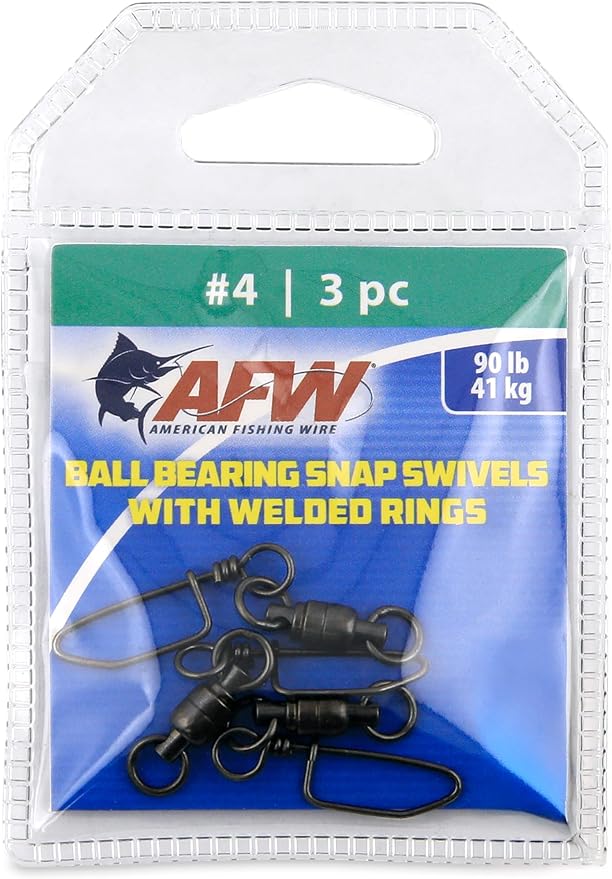 AFW Solid Brass Ball Bearing Snap Swivels with Welded Rings - Black Finish, Up to 450 lb Test Capacity, Patented Bullet Shaped Head for Reduced Water Resistance, Fluid Rotation